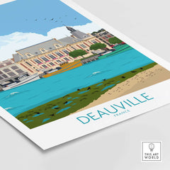 Deauville travel poster print featuring a scenic waterfront view in a minimalist style, perfect for home decor.