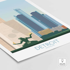 Detroit wall art print featuring minimalist design and skyline, showcasing Michigan's urban landscape.