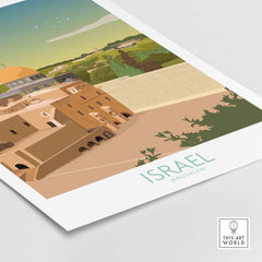 Israel wall art print featuring a minimalist travel poster design of Jerusalem's skyline.