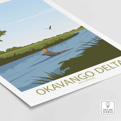 Okavango Poster Botswana showcasing the serene delta landscape in a minimalist vintage travel style.