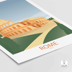 Rome Wall Art Print featuring a stylized illustration of the Colosseum, perfect for travel-inspired decor.