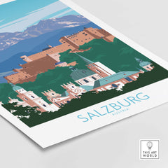 Salzburg Wall Art Print featuring a scenic view of Austria with vintage minimalist style.
