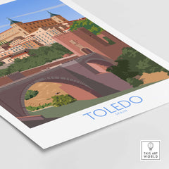 Toledo Wall Art Print, vintage style travel poster featuring Toledo, Spain with minimalist design.