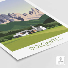 Dolomites Wall Art Print featuring mountains and a landscape in minimalist style, ideal for home or office decor.