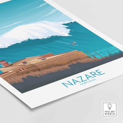 Nazare wall art print featuring Portugal's coastline with waves, perfect for travel-inspired home decor.