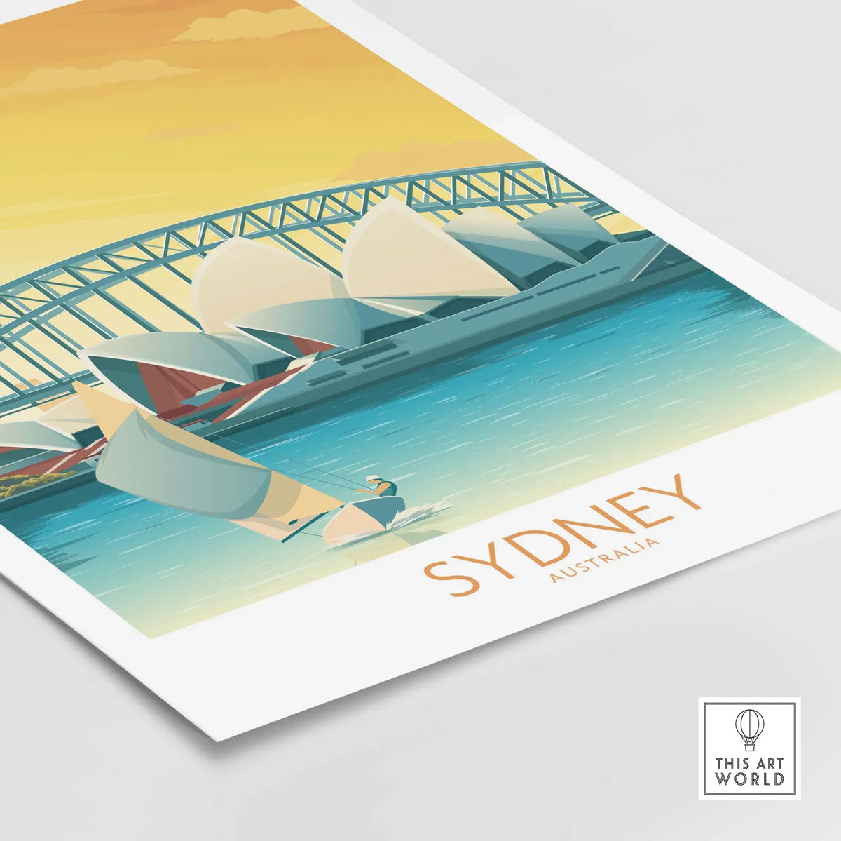 Sydney Australia poster featuring the Opera House and sailboats, stylish wall art for home or office decor.