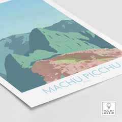 Machu Picchu print showcasing vintage-inspired travel art featuring Peru's iconic landscape.