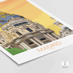 Madrid Print Spain Poster featuring the iconic Metropolis building in vibrant colors.