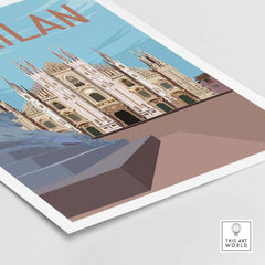 Milan Print Poster Wall Art featuring vintage architecture, perfect for home or office decor, available framed or unframed.