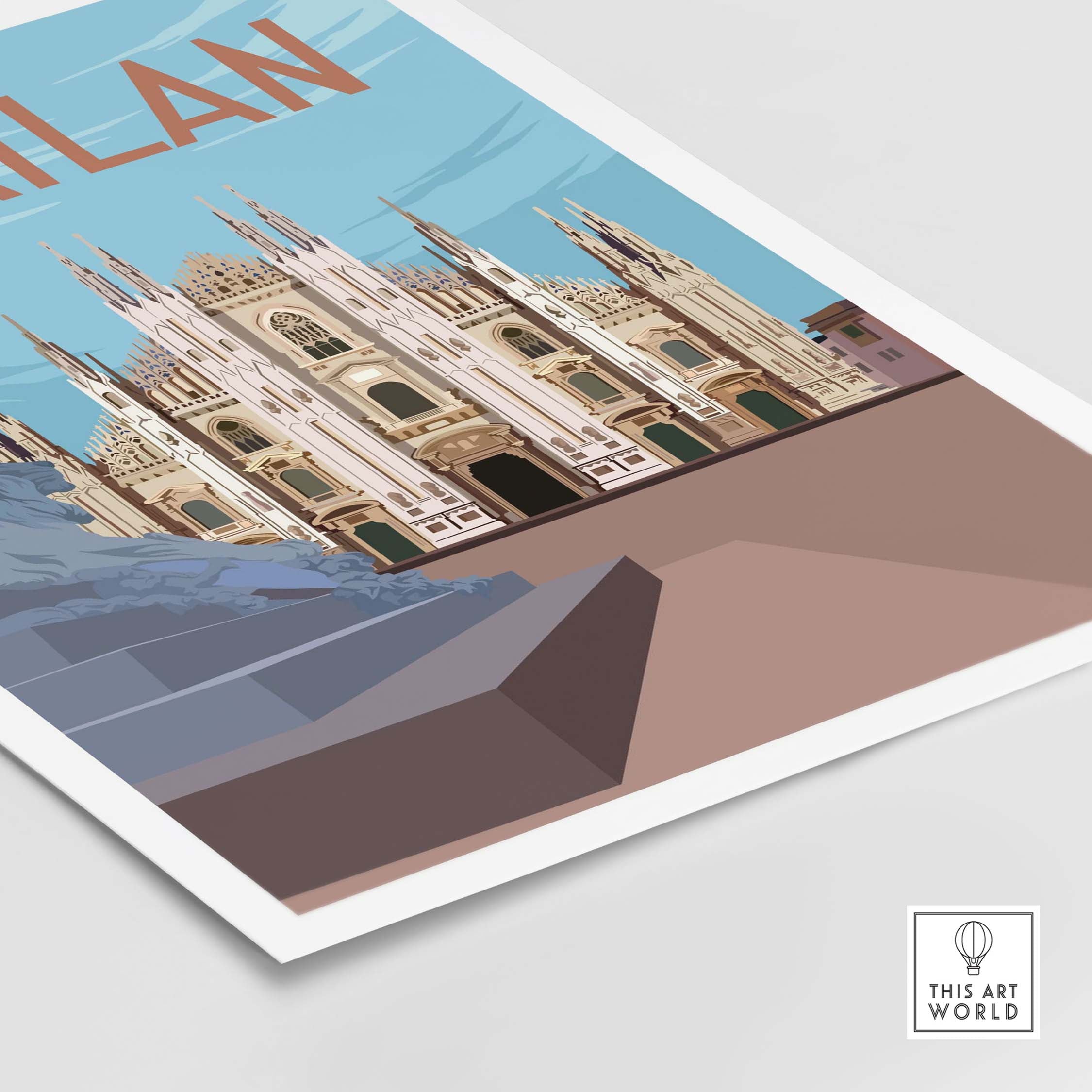 Milan Print Poster Wall Art featuring vintage architecture, perfect for home or office decor, available framed or unframed.