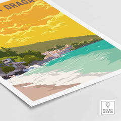 Mošćenička Draga Croatia poster print featuring a vibrant seascape and vintage style design.