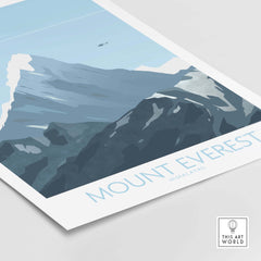Mount Everest Print Travel Poster showcasing a vintage design of the Himalayan mountain for home or office decor.
