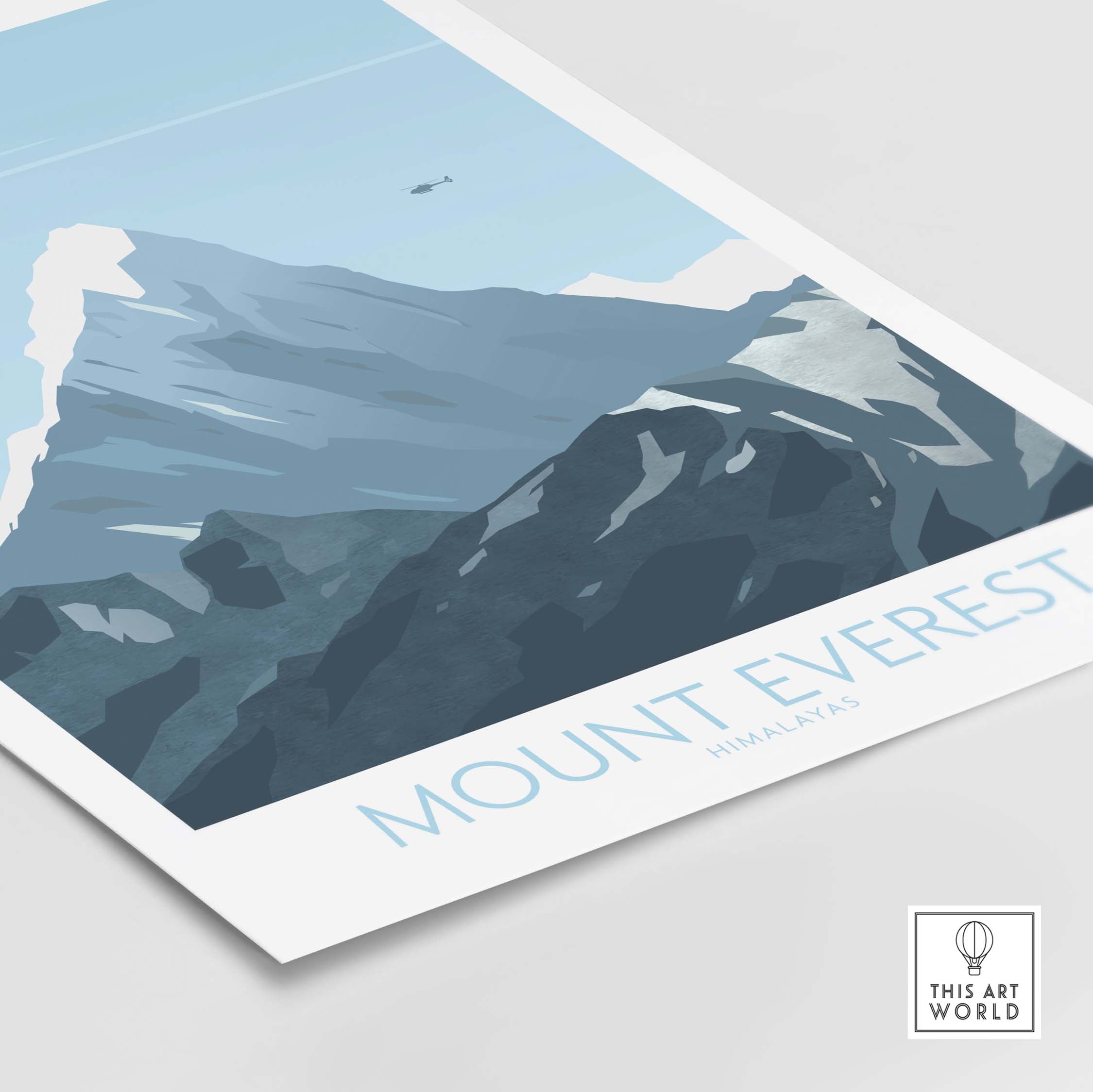 Mount Everest Print Travel Poster showcasing a vintage design of the Himalayan mountain for home or office decor.