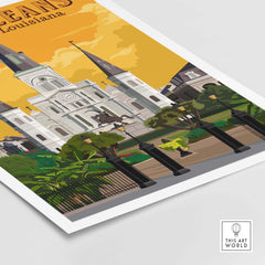 New Orleans art print featuring vintage architecture and vibrant sunset colors, perfect for travel-inspired decor.