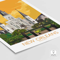 New Orleans art poster showcasing St. Louis Cathedral with vibrant colors, perfect for home or office decor.