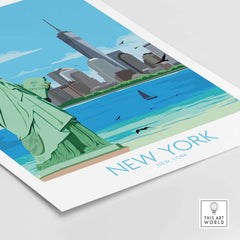 Stylish New York City poster featuring the Statue of Liberty and skyline, perfect for home or office decor.