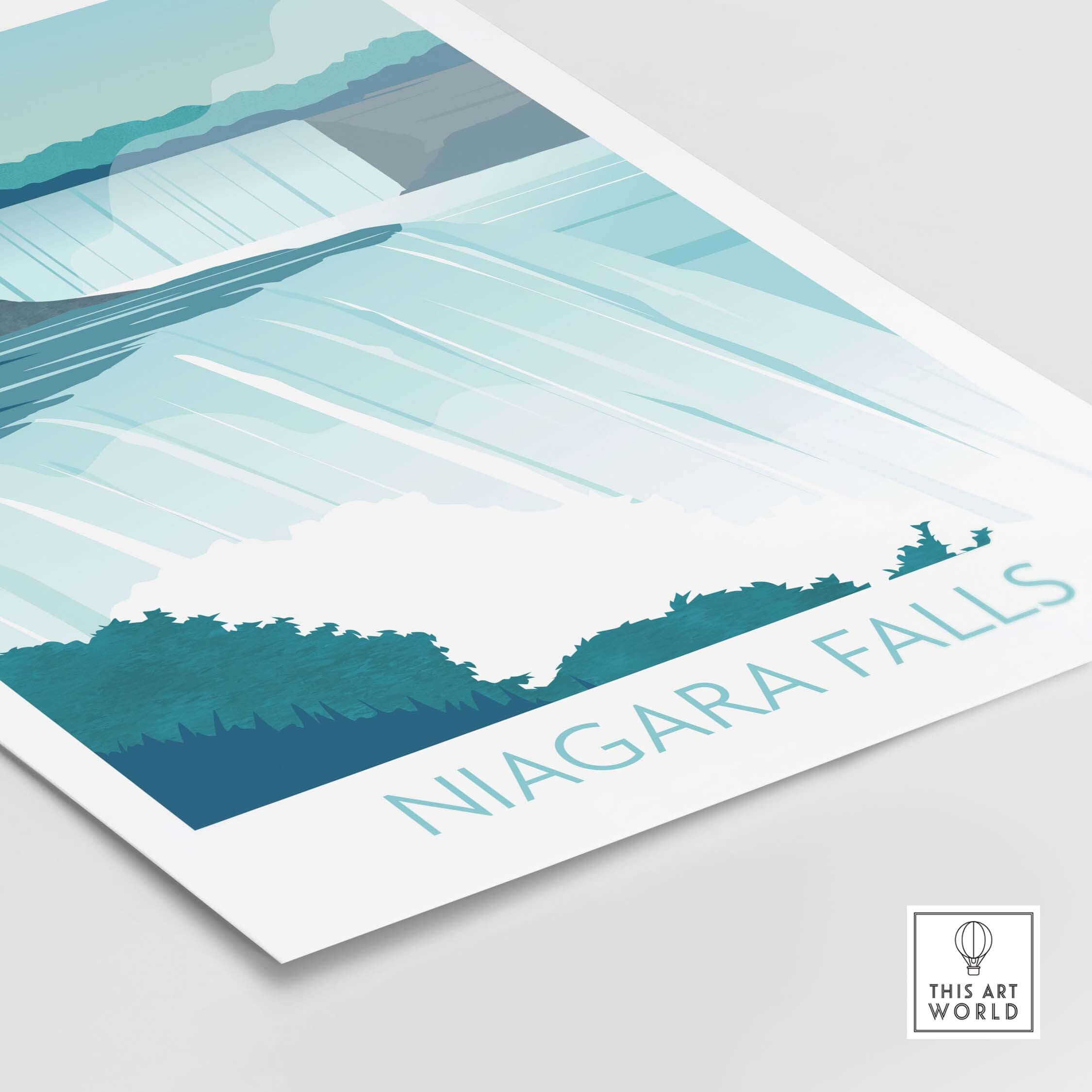 Niagara Falls Print Wall Art featuring a vintage-inspired design capturing the beauty of Niagara Falls.