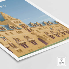 Oxford Wall Art Poster featuring a vintage-style illustration of a historic building.