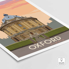 Oxford Print Poster Wall Art featuring a vintage architectural illustration of Oxford, England.
