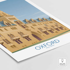 Oxford Wall Art Print featuring a vintage-inspired illustration of Oxford, England's architecture.
