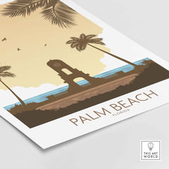 Palm Beach Wall Art Florida vintage travel poster with palm trees and coastal sunset design.