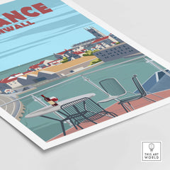 Penzance Cornwall poster print featuring a coastal view and minimalist design, perfect for travel-inspired decor.