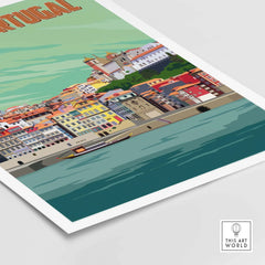 Colorful Porto Print Poster featuring vintage-style artwork of Portugal's waterfront.