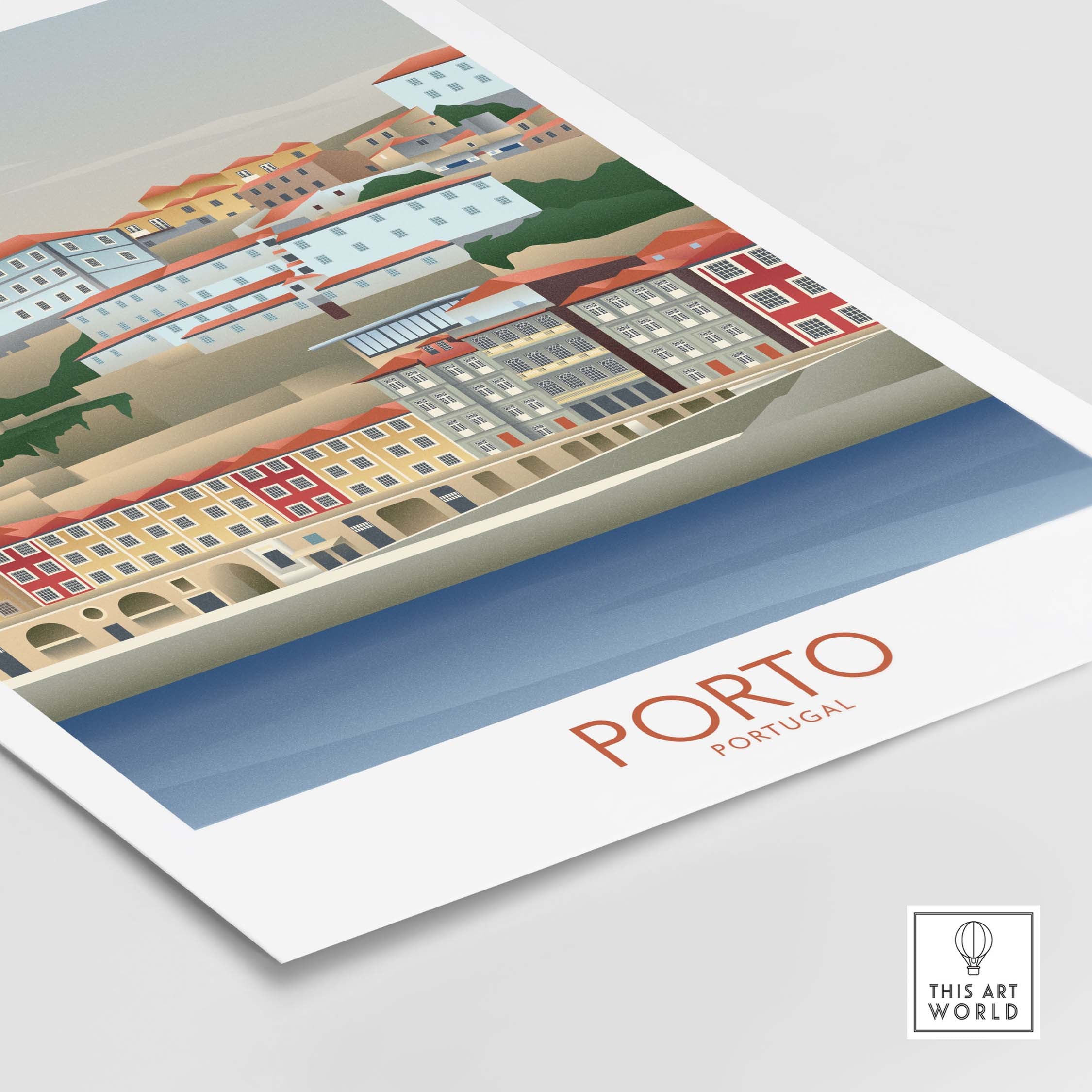 Porto Wall Art Print showcasing colorful buildings and waterfront in Portugal, perfect for home or office decor.
