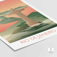 Rio de Janeiro wall art print featuring Christ the Redeemer, inspired by vintage travel posters, perfect for home decor.