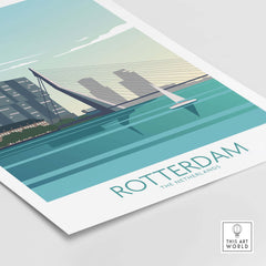 Rotterdam Poster featuring the skyline and bridge of the Netherlands, showcasing vintage travel art for home decor.