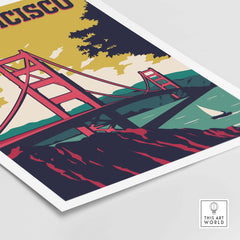 San Francisco Poster Wall Art Print featuring the Golden Gate Bridge in vintage style, perfect for home or office decor.