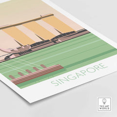 Vintage style Singapore print travel poster showcasing iconic landmarks and art-inspired design.