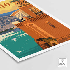 Sorrento Poster Print Wall Art showcasing a coastal scene with vibrant colors and vintage style.