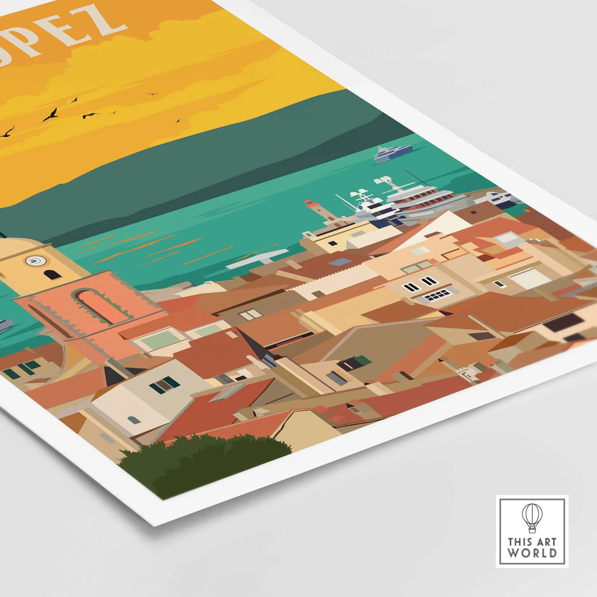 St Tropez France Print Poster Wall Art showcasing vintage-inspired travel design and vibrant coastal scenery.