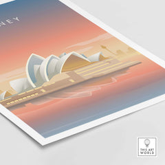 Sydney Wall Art Poster featuring the iconic Sydney Opera House against a colorful sunset sky.