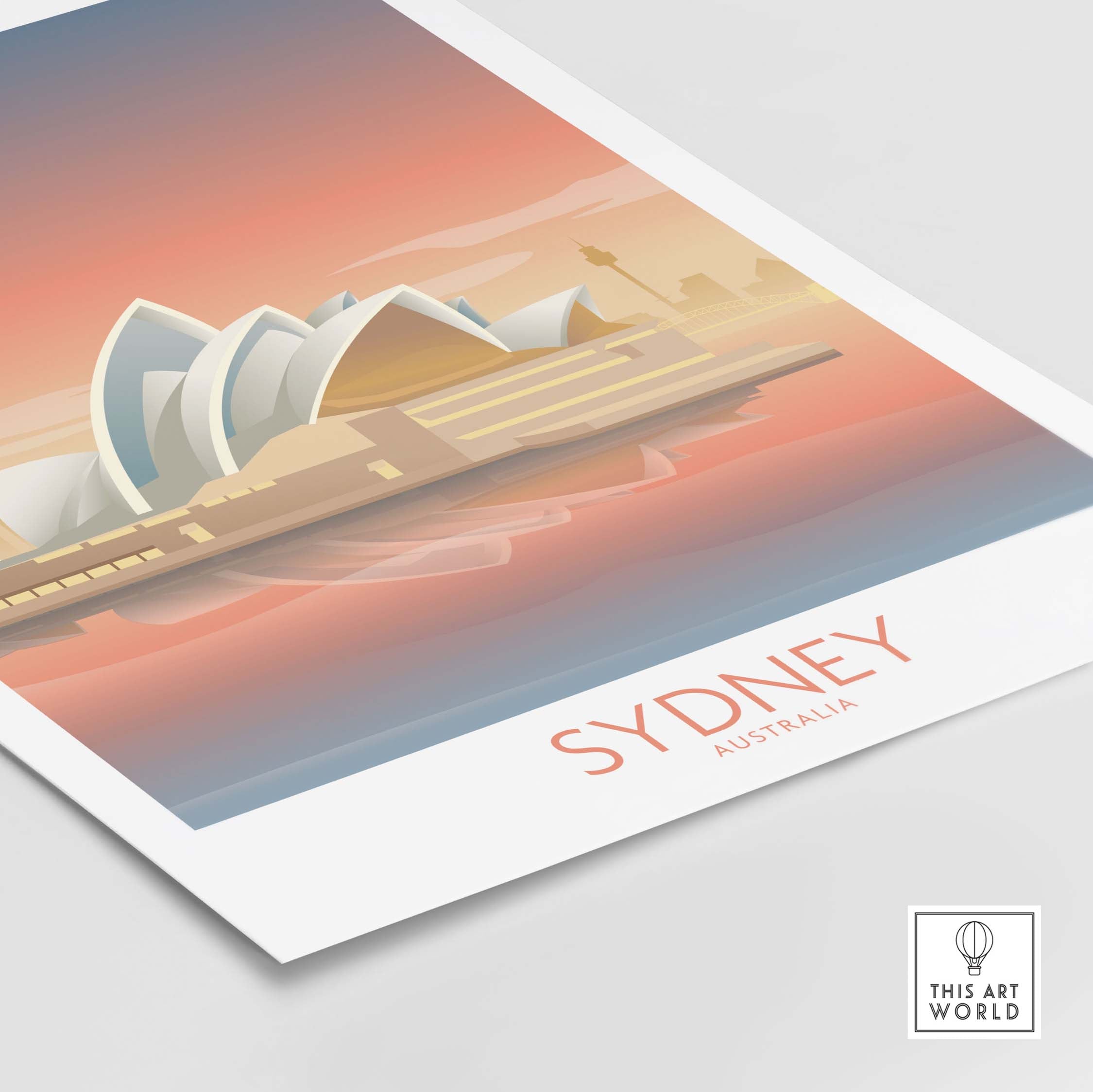 Sydney Australia wall art featuring the iconic Sydney Opera House in vintage style.
