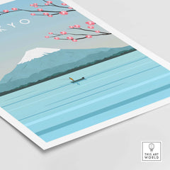 Tokyo Print Wall Art Poster featuring Mount Fuji, cherry blossoms, and serene lake scene, perfect for home decor.