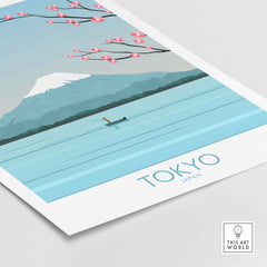 Tokyo poster featuring cherry blossoms and Mount Fuji, inspired by vintage travel art for stylish decor.