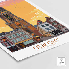 Utrecht Print Poster featuring a vintage-inspired illustration of Utrecht, Netherlands, perfect for home or office decor.