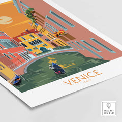 Venice travel poster print featuring colorful canals and gondolas, perfect for home or office decor.