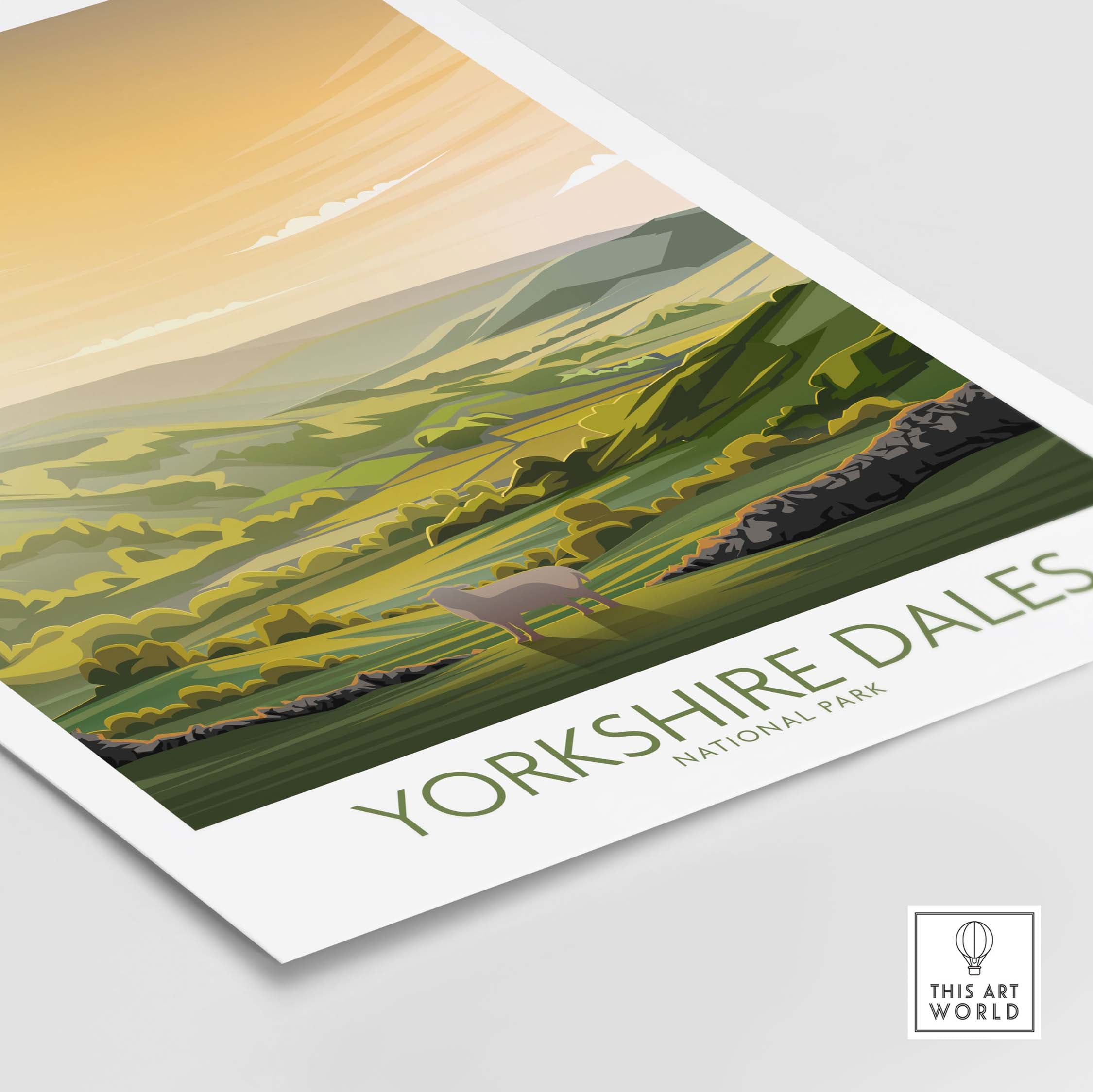 Yorkshire Dales National Park art print featuring scenic hills and valleys in a modern minimalist style.