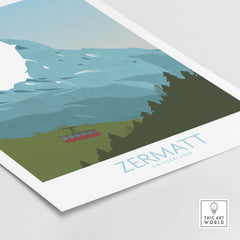Zermatt Poster Switzerland Print featuring Matterhorn Peak and vintage-style design.