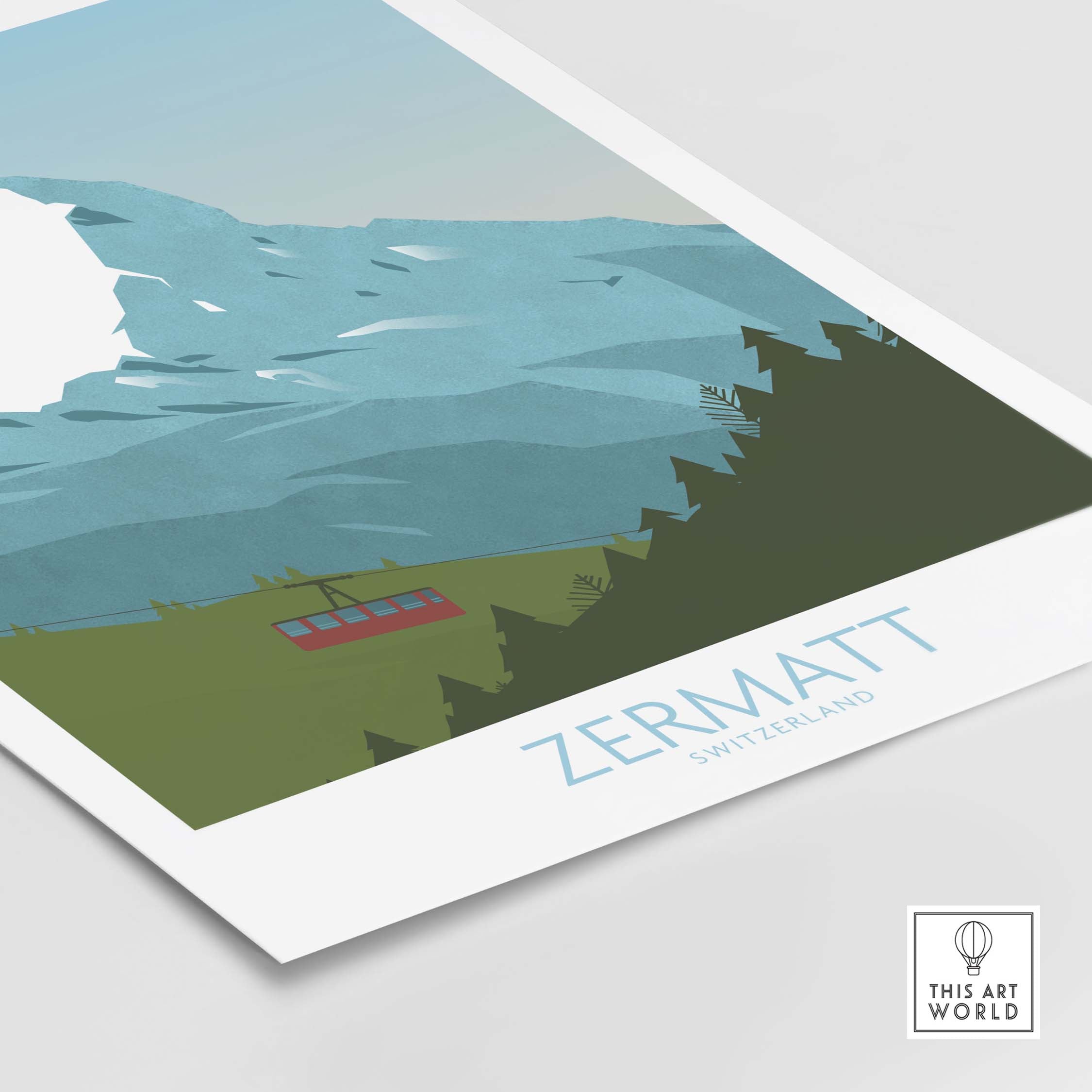 Zermatt Poster Switzerland Print featuring Matterhorn Peak and vintage-style design.