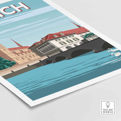 Zurich Switzerland travel poster print featuring minimalist design and vintage style.