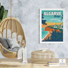 Algarve poster art print showcasing a coastal landscape in Portugal, stylish wall decor for home or office.