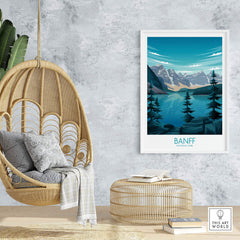 Banff National Park art print in a stylish interior showcasing nature-inspired decor.
