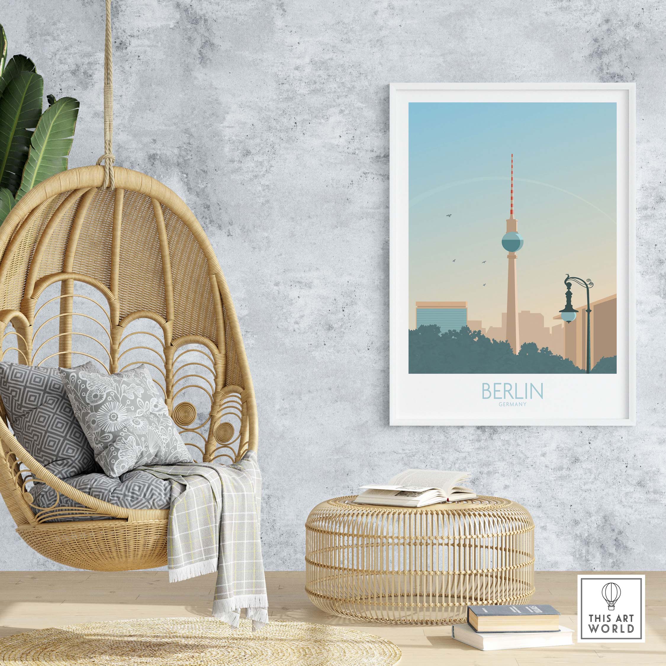 Berlin Poster Print showcasing vintage art of Berlin's skyline, perfect for home decor or office inspiration.