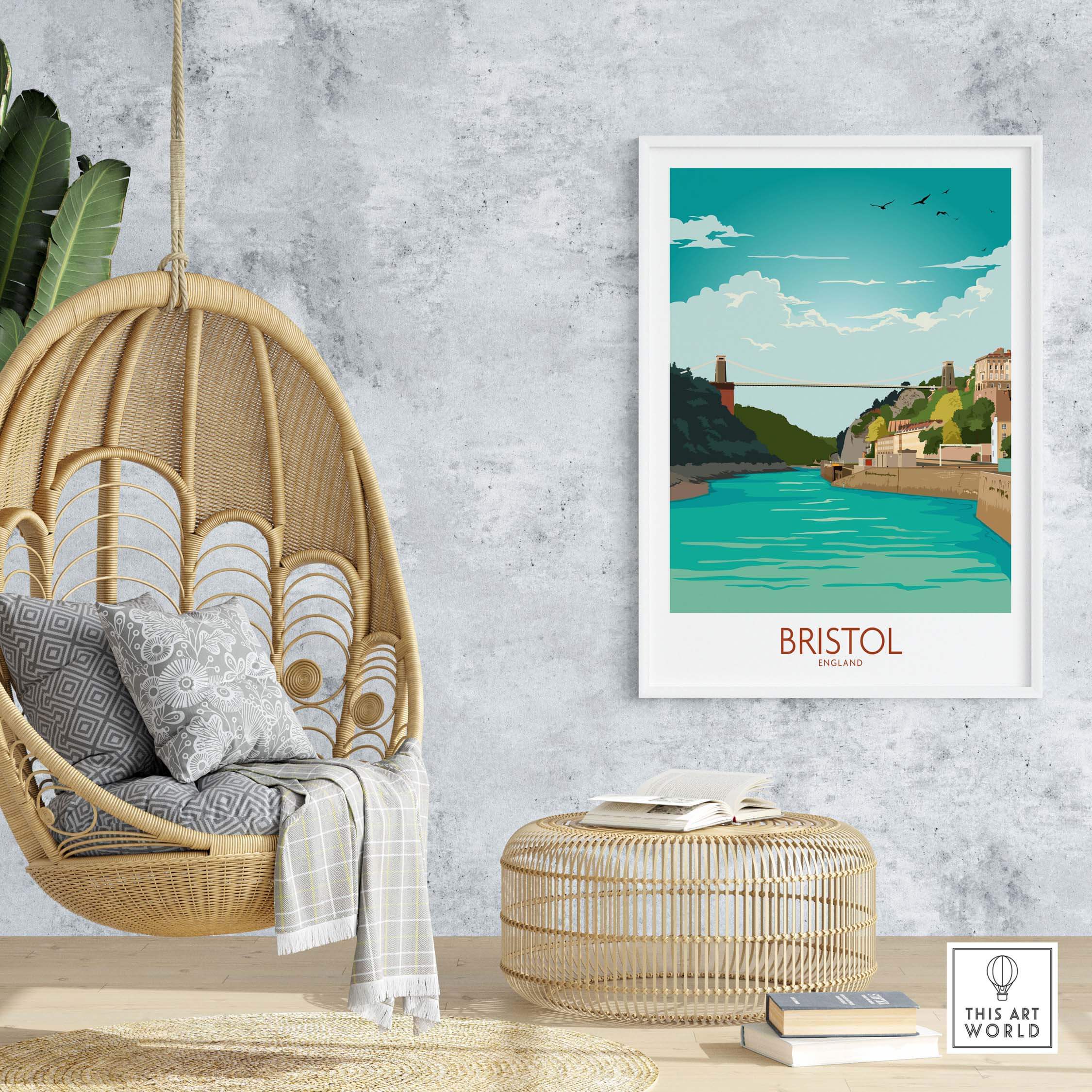 Bristol Poster featuring Clifton Suspension Bridge, stylish wall art for home decor, inspired by vintage travel posters.