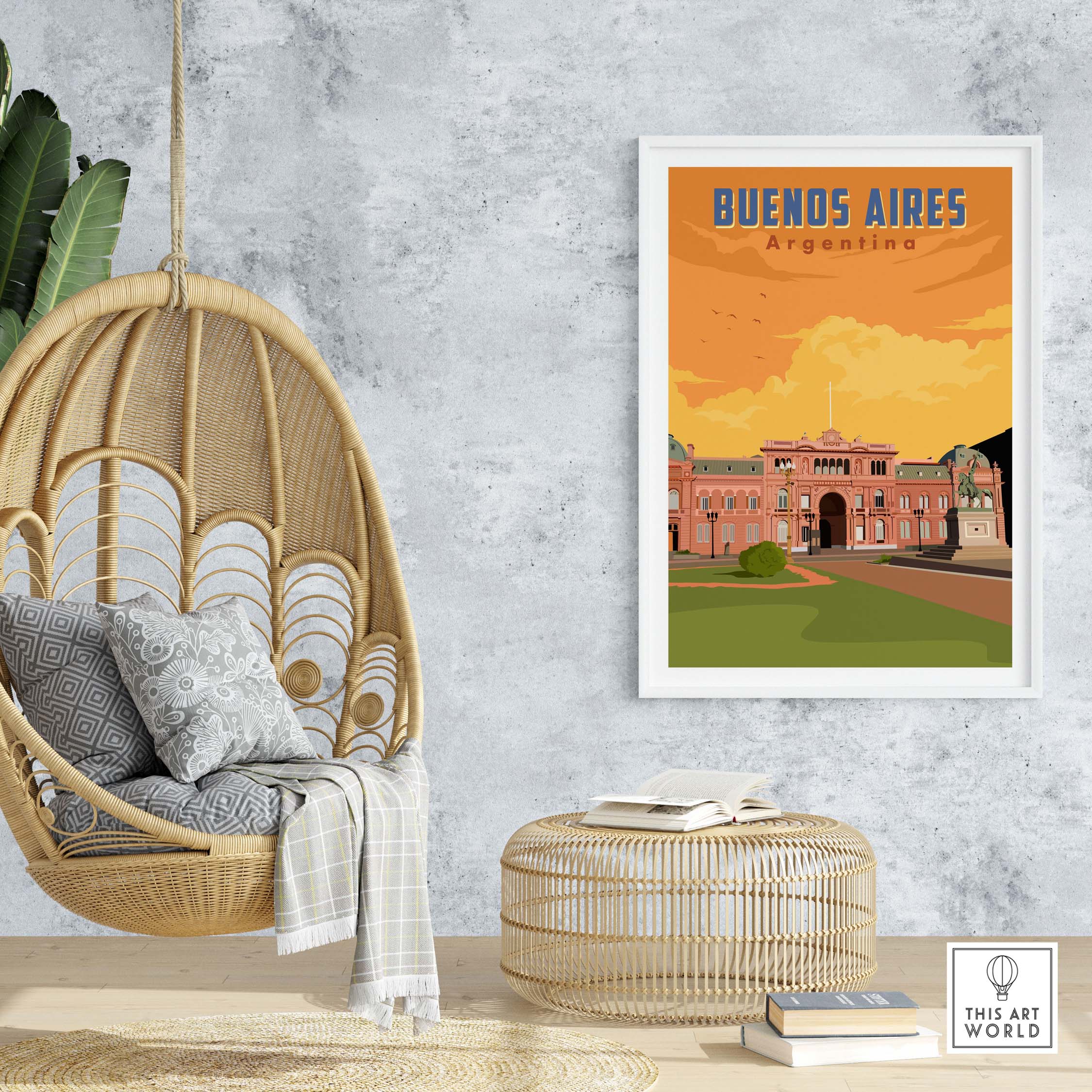 Buenos Aires Print showcasing vintage-inspired artwork of Argentina, perfect for home or office decor.