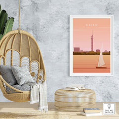 Cairo Print Wall Art Poster featuring Cairo Tower and sailboat, stylish decor for travel lovers.